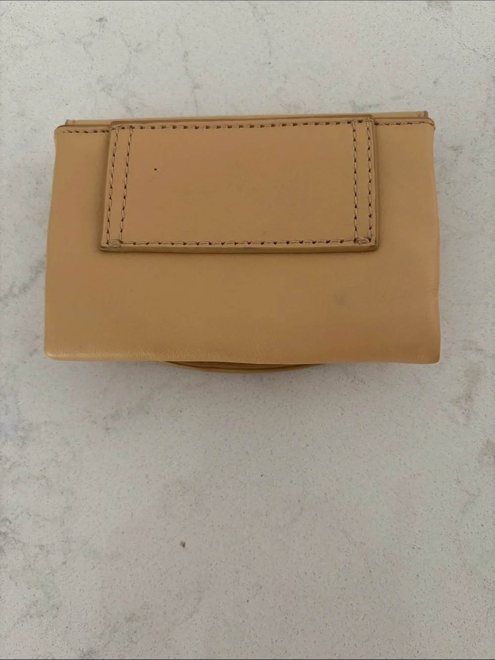 Compact Tan Leather Wallet with Gold Turn-Lock